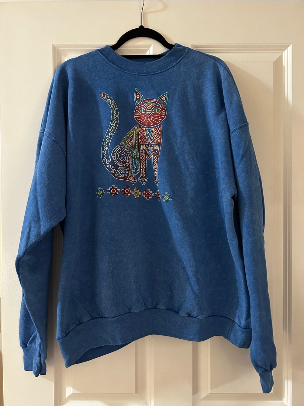 Vintage Sweatshirt with Colorful Folk Art Cat